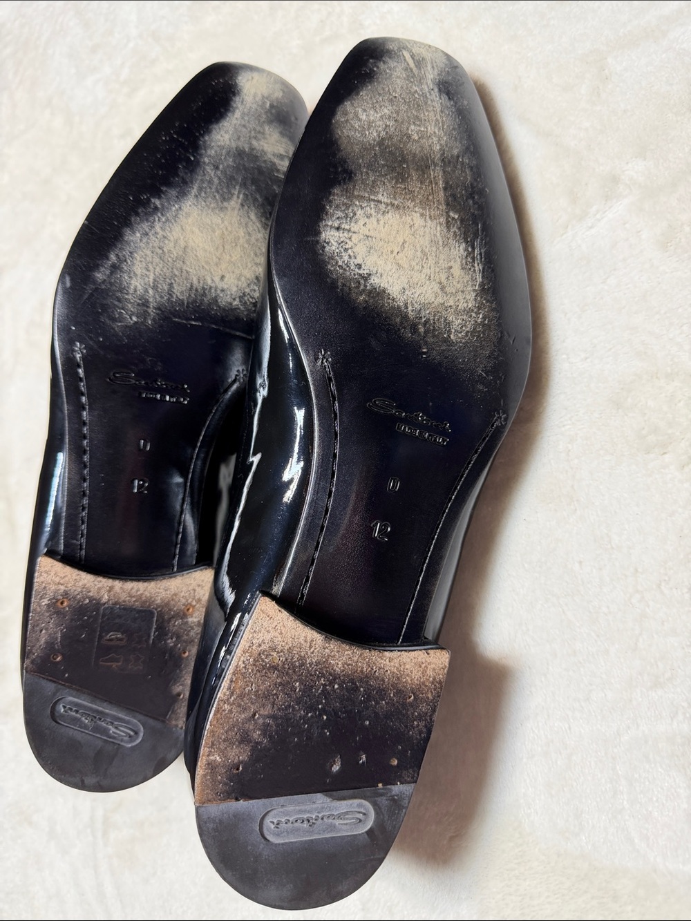 Santoni Mens Black Patent Leather Loafers Shoes Shinny Black Size D 12 - Picture 7 of 15